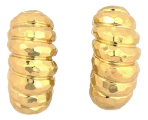 Henry Dunay 18k Gold Hammered Shrimp Style Post Clip Huggie Earrings, 2 Pieces