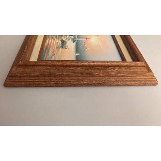 Vintage Original Oil Painting Harbor Scene With Lighthouse. Signed by Max Savy For Sale - Image 4 of 14