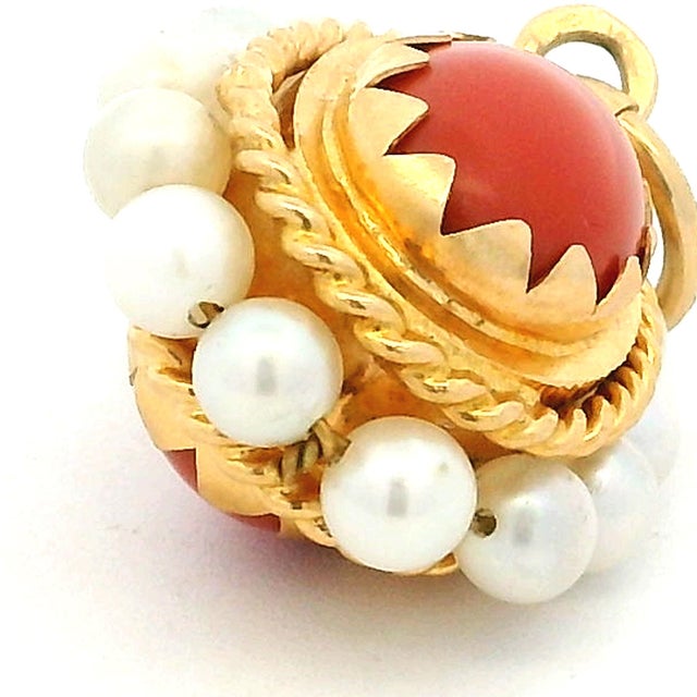Italian Coral and Pearl Pendant in 18k Gold – Torre Del Greco, 1970s For Sale - Image 10 of 12