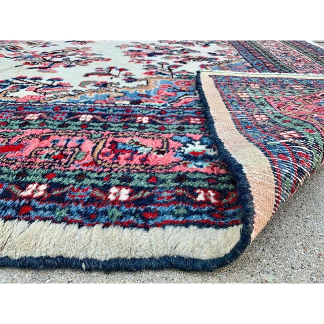 Vintage Persian Hand-Knotted Wool Rug With Ivory Field & Rose Floral Medallion For Sale - Image 10 of 12