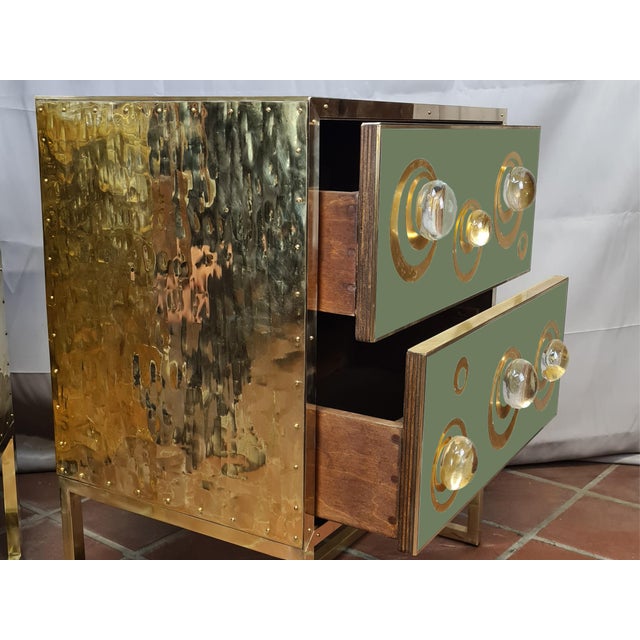 Green Bedside Tables with Spheric Murano Glass from Justfurnituress SRL, Set of 2 For Sale - Image 4 of 5