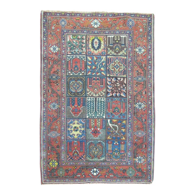 Early 20th Century Zabihi Collection Senneh Bakhtiari Colorful Garden Box Rug - 4'9" x 6'7" For Sale