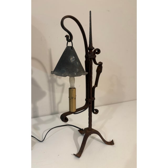 Antique Hand-Forged Wrought Iron Lamp – Gothic Revival, Spanish Mission, Arts & Crafts Style For Sale - Image 4 of 12