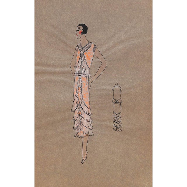 Lanvin of Paris C1920s Original Fashion Illustration in Gouache For Sale