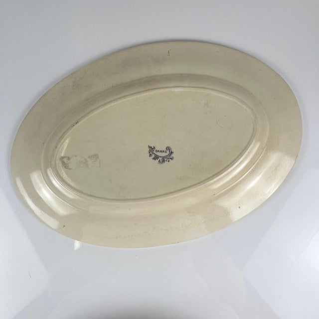 Large Oval Grey-Black Earthenware Platter with Damascus Pattern from Sarreguemines, Late 19th Century For Sale - Image 4 of 11