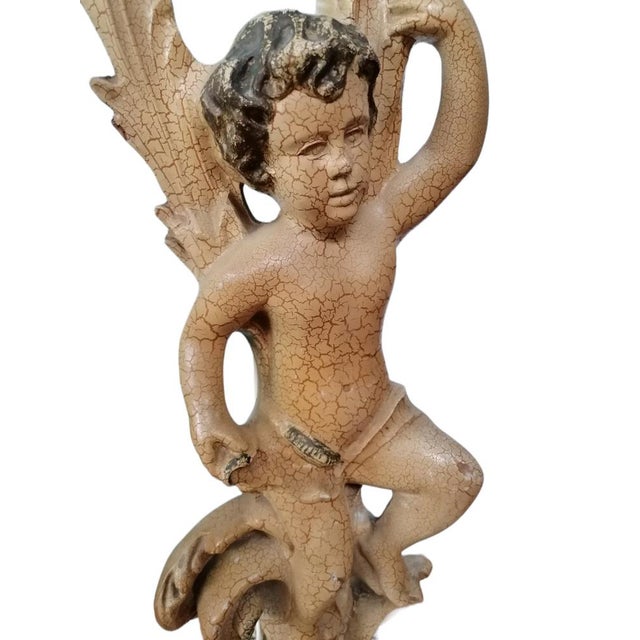 Venetian Style Floor Lamp with Cherub in Wood and Opaline Glass, 1920s For Sale - Image 4 of 8