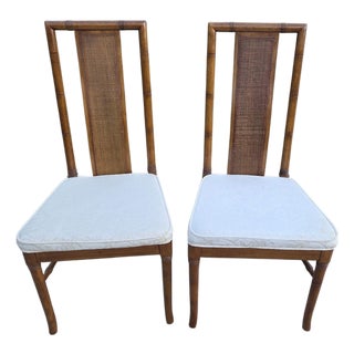 Thomasville Vintage Faux Bamboo Cane High Back Dining Chairs Regency Pair For Sale