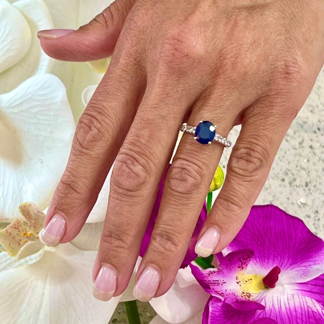 Blue Natural Sapphire Diamond Ring 14k W Gold 3 TCW Certified For Sale - Image 8 of 10