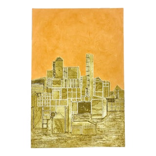 Ginger Osgood - Postmodern Brutalist Cityscape Collagraph on Wove Paper, Signed For Sale