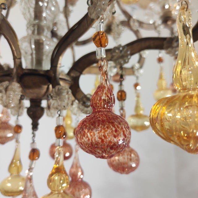 Copper Twelve-Light Chandelier with Blown Glass Pendants attributed to Banci Firenze, 1950s For Sale - Image 8 of 11