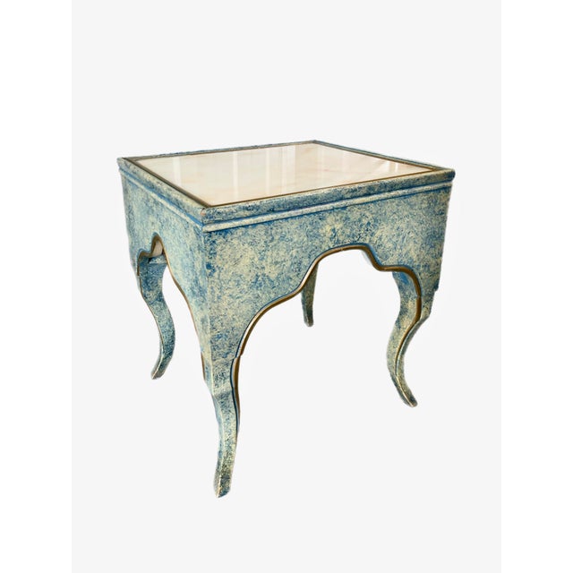 Wood Louis XV Style Custom Painted Marble Top Side Table For Sale - Image 7 of 12