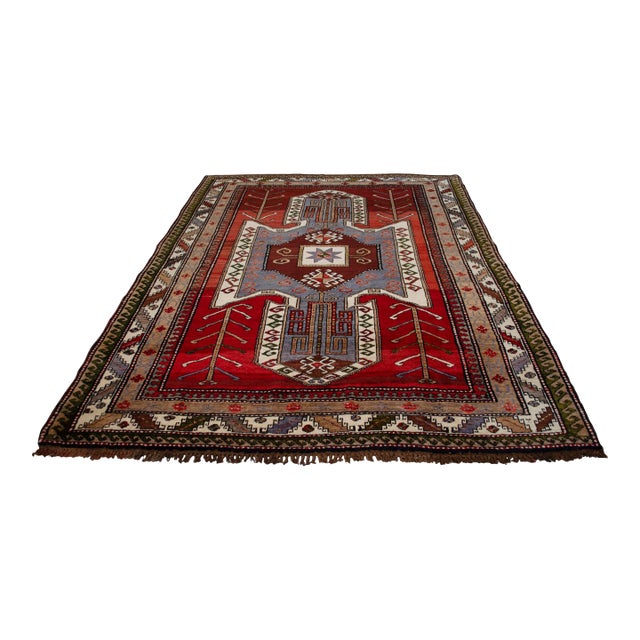 1960s Hand Knotted Turkish Rug Tribal Pure Natural Wool Large Area Rug For Sale