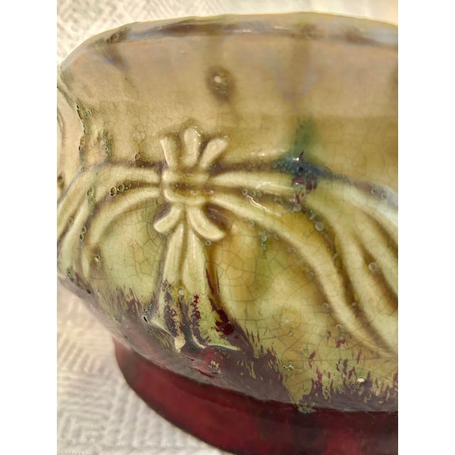 Olive Early 20th Century Arts and Crafts Blended Drip Glazed Center Bowl or Jardiniere Attributed to Weller Pottery For Sale - Image 8 of 11