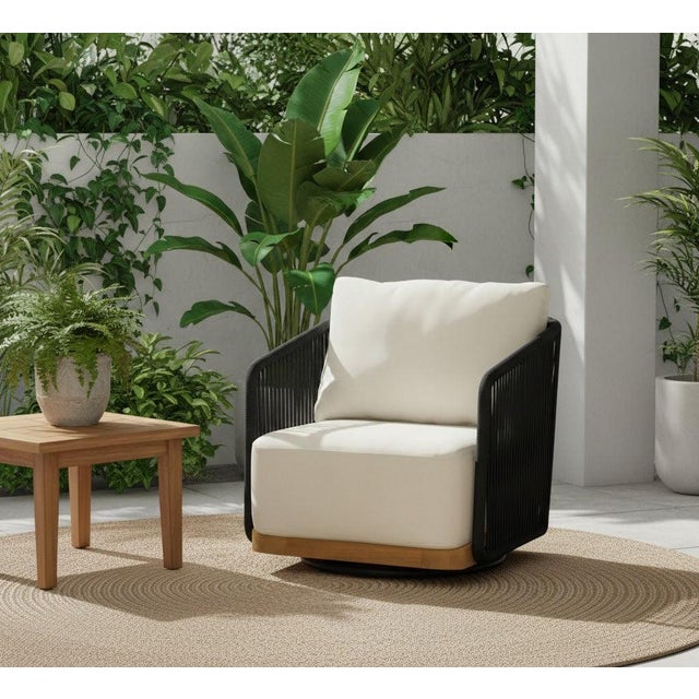 Black Alpine Teak Wood Modern Swivel Outdoor Arm Chair – Black For Sale - Image 8 of 9