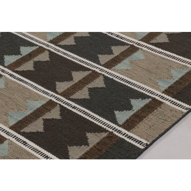 Contemporary Rug & Kilim’s Scandinavian-Inspired Rug, Beige-Brown and Blue Geometric Patterns For Sale - Image 3 of 10