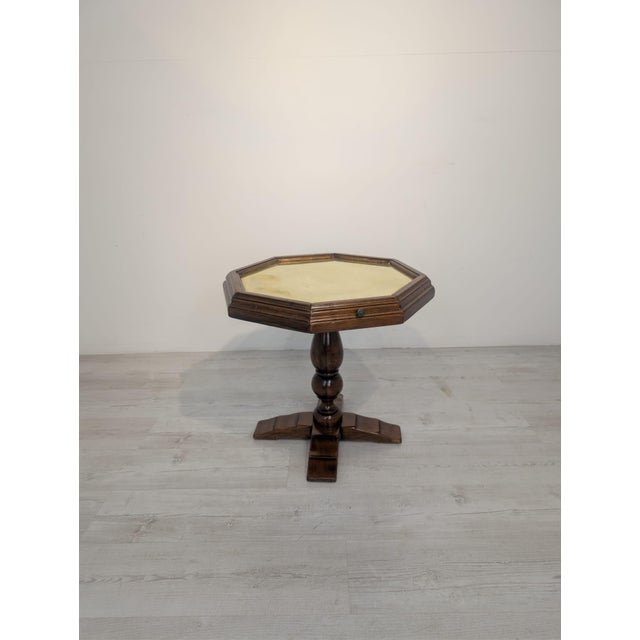 1920s Vintage Octagonal Table with Drawers and Brass Top, 1920s For Sale - Image 5 of 18