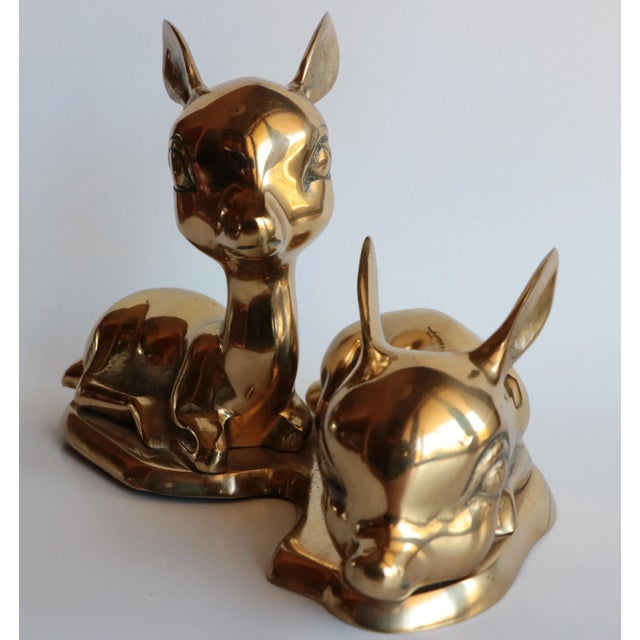 Solid Brass Baby Deer Figurines on Base For Sale - Image 5 of 6