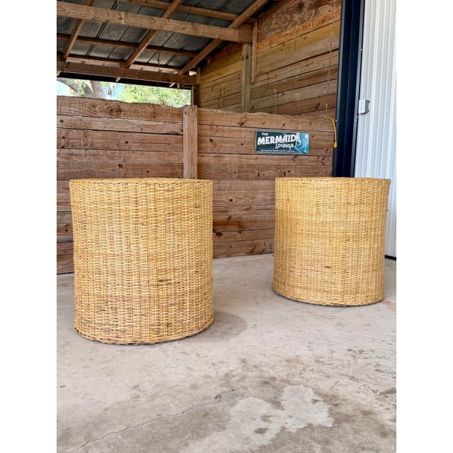 Contemporary Pair of Monumental Coastal Organic Modern Rattan Weave Dining Table Bases by Wicker Works For Sale - Image 3 of 12
