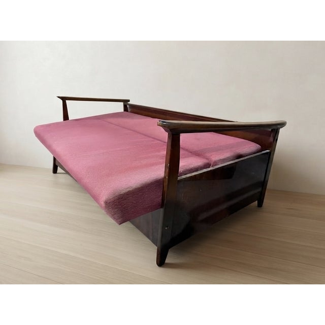 Mid-Century Modern Burgundy Folding Sofa Bed from Edmund Homa, Czechoslovakia, 1960s For Sale - Image 9 of 15