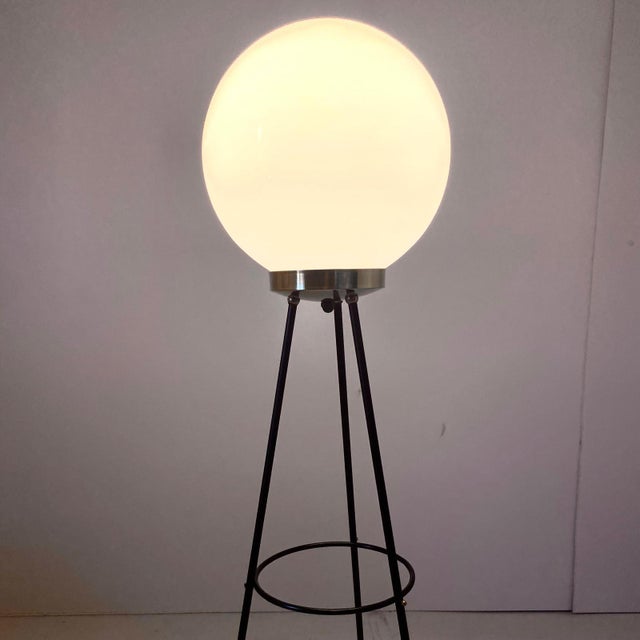 1950s Vintage Floor Lamp in Opaline and Iron in the style of Stilnovo, Italy, 1950s For Sale - Image 5 of 12