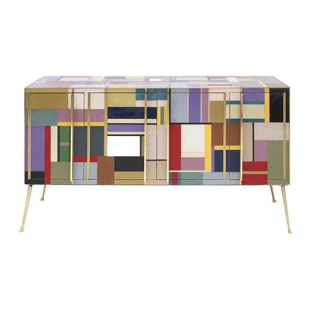 Black Mid-Century Italian Solid Wood and Colored Glass Sideboard For Sale - Image 8 of 8