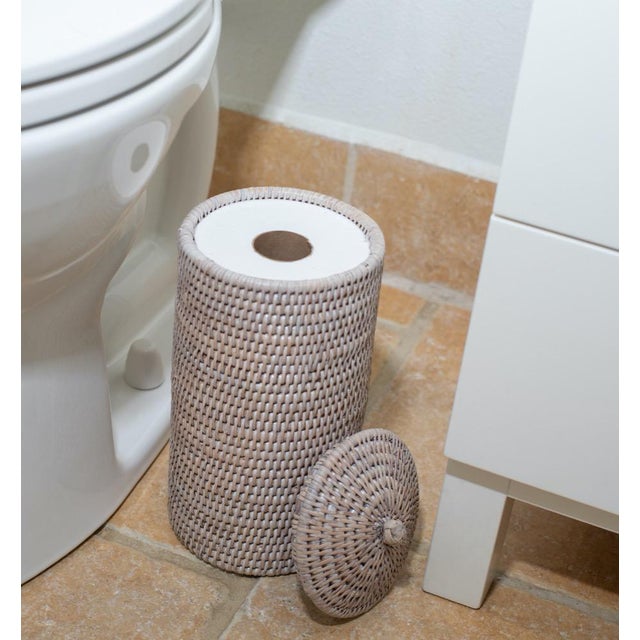 Wood Artifacts Rattan Double Toilet Roll Holder in White Wash For Sale - Image 7 of 8