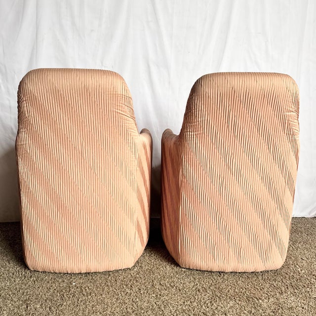 1980s Postmodern Pleated Pink Fabric Arm Chairs by Preview Furniture - Set of 6 For Sale - Image 5 of 12