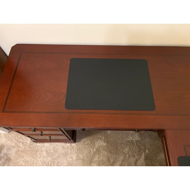 Late 20th Century Traditional Cherry Wood L-Shaped Executive Corner Desk With Integrated File Storage For Sale - Image 4 of 13