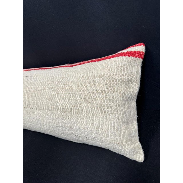 Turkish Hemp Pillow Cushion Natural Beige Red Cushion Cover 14x40 For Sale - Image 4 of 4
