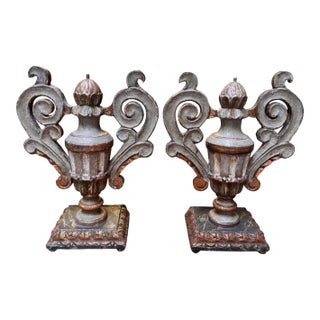 Pair of Antique Italian Wood Urns For Sale