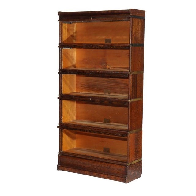 Antique Globe Wernicke Five Stack Barrister Bookcase With Leaded Glass Signed C1920 This antique Globe Wernicke barrister...