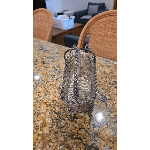 2020s Vintage French Christofle Gallia Silver-Plated Woven Wine Basket / Bottle Cradle For Sale - Image 5 of 7
