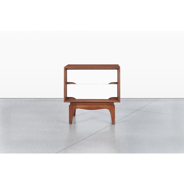 Wood 1950s Pair of Mid-Century Modern Walnut and Lacquer Nightstands by Kent Coffey For Sale - Image 7 of 14
