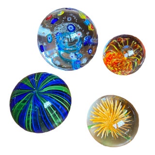 Collection of Colorful Vintage Glass Paperweights- Set of 4 For Sale