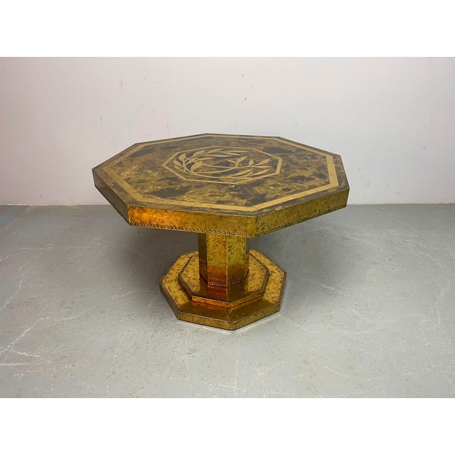 Mid-Century Octagonal Brass and Burl Veneer Coffee Table, 1970s For Sale - Image 15 of 18