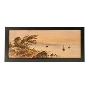 Original Watercolor Painting Signed E Sharp "Sunset on the Lake" Framed
