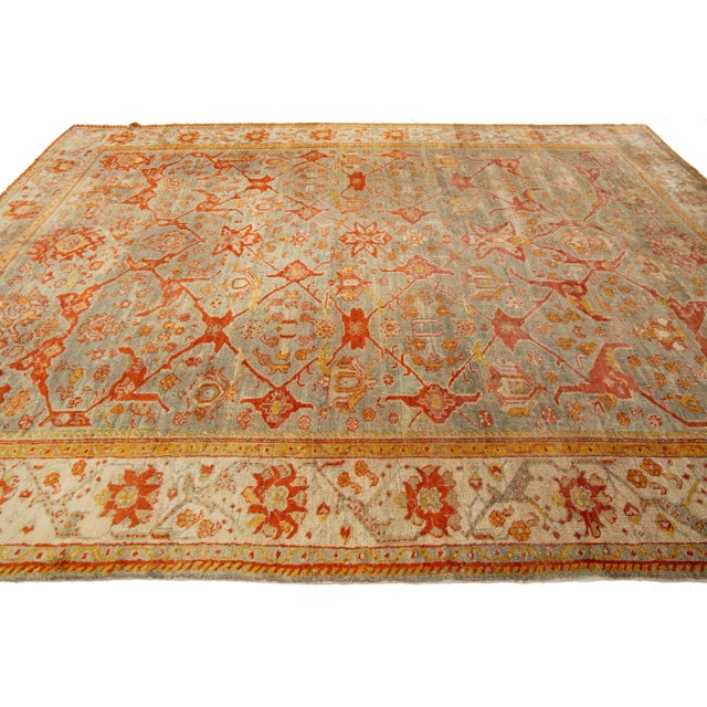 Late 19th Century Turkish Oushak Antique Wool Rug Handmade Featuring a Floral Pattern in Rust For Sale - Image 5 of 9