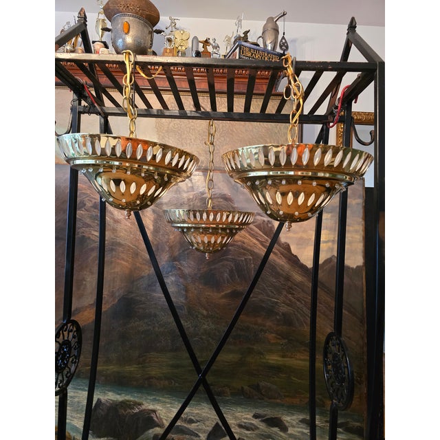Vintage Mid Century Bagues Style Pendant Light Set 3 For Sale - Image 4 of 10