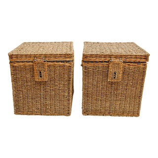 Woven Jute & Rattan Trunks - A Pair For Sale