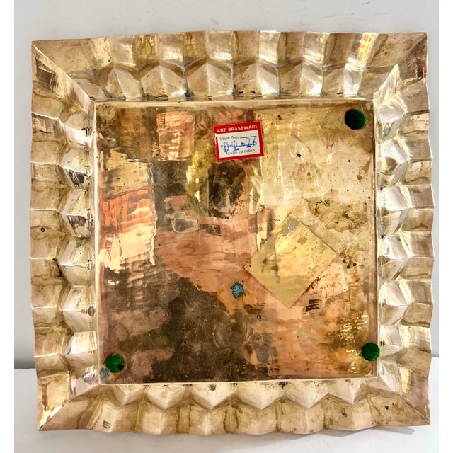 Metal Vintage Solid Brass Brutalist Catchall Tray, Sculptural Square Desk Tray, Mid Century Modern Brass Vide Poche For Sale - Image 7 of 7