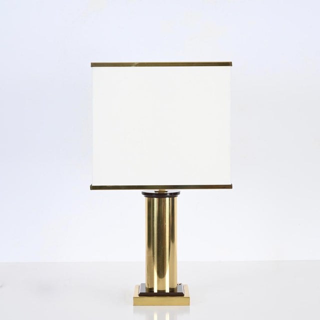 Table Lamp in Brass and White Silk Lampshade, Italy, 1970s For Sale - Image 4 of 14