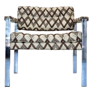 1970s Milo Baughman Chrome and Wool Lounge Chair For Sale