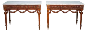 Louis XVI Style Walnut Console Tables, Set of 2