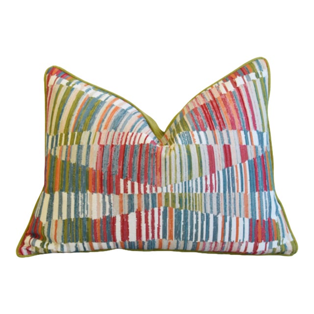 Contemporary Modern Woven Wave Geometric Feather/Down Pillows 24" X 18" For Sale