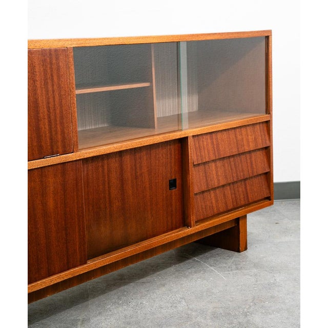 Brown Mid Century Danish Modern Credenza Sideboard Oak Teak Drawers Madsen Bar Glass For Sale - Image 8 of 12