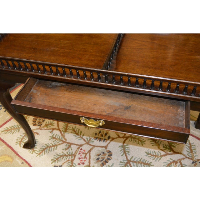 Vintage Chippendale Style Mahogany Console / Hall / Sofa Table W/ Divided Gallery Edge & Drawer For Sale - Image 10 of 18