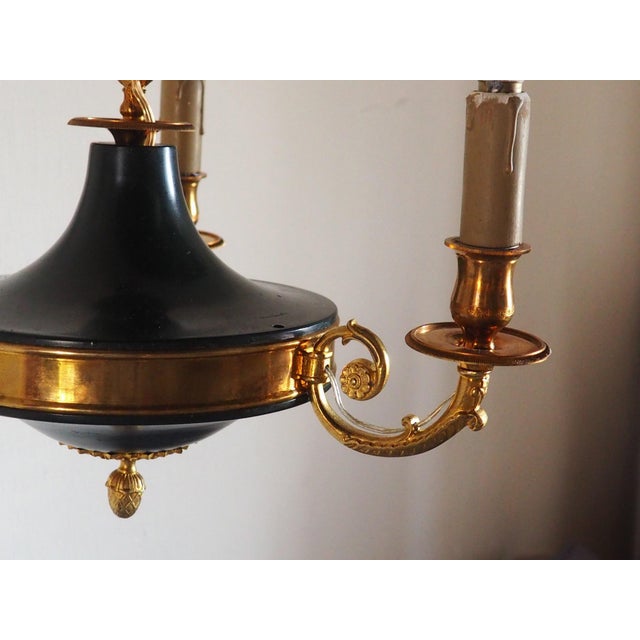 Vintage French Empire 3-Arm Brass Dark Green Tole Chandelier, 1960s For Sale - Image 15 of 16