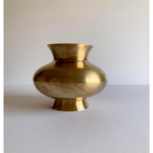 Vintage brass vase with light scenic etching detail on one side. Beautiful gift or styling for your home and office!