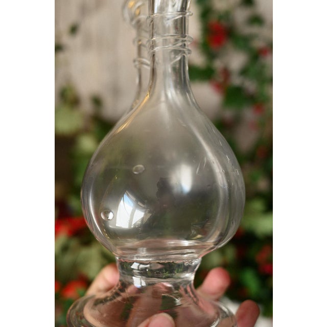 Antique Hand-Blown Glass Ampolla Gemina in Footed Clear Glass For Sale - Image 6 of 9