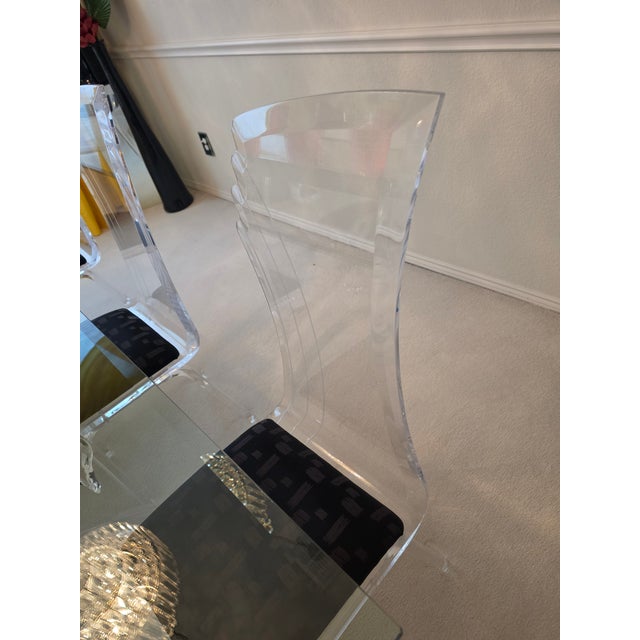 Vintage Glass and Lucite Dining Table With Chairs For Sale - Image 4 of 7